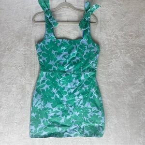Trixxi Green and White Floral Dress XL Tropical Mini Tie Strap Detail